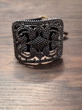 Intricate Square Filigree And Leather Cuff